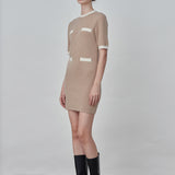 Color Block Shortsleeve Dress_Camel