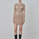 Color Block Shortsleeve Dress_Camel