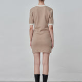 Color Block Shortsleeve Dress_Camel